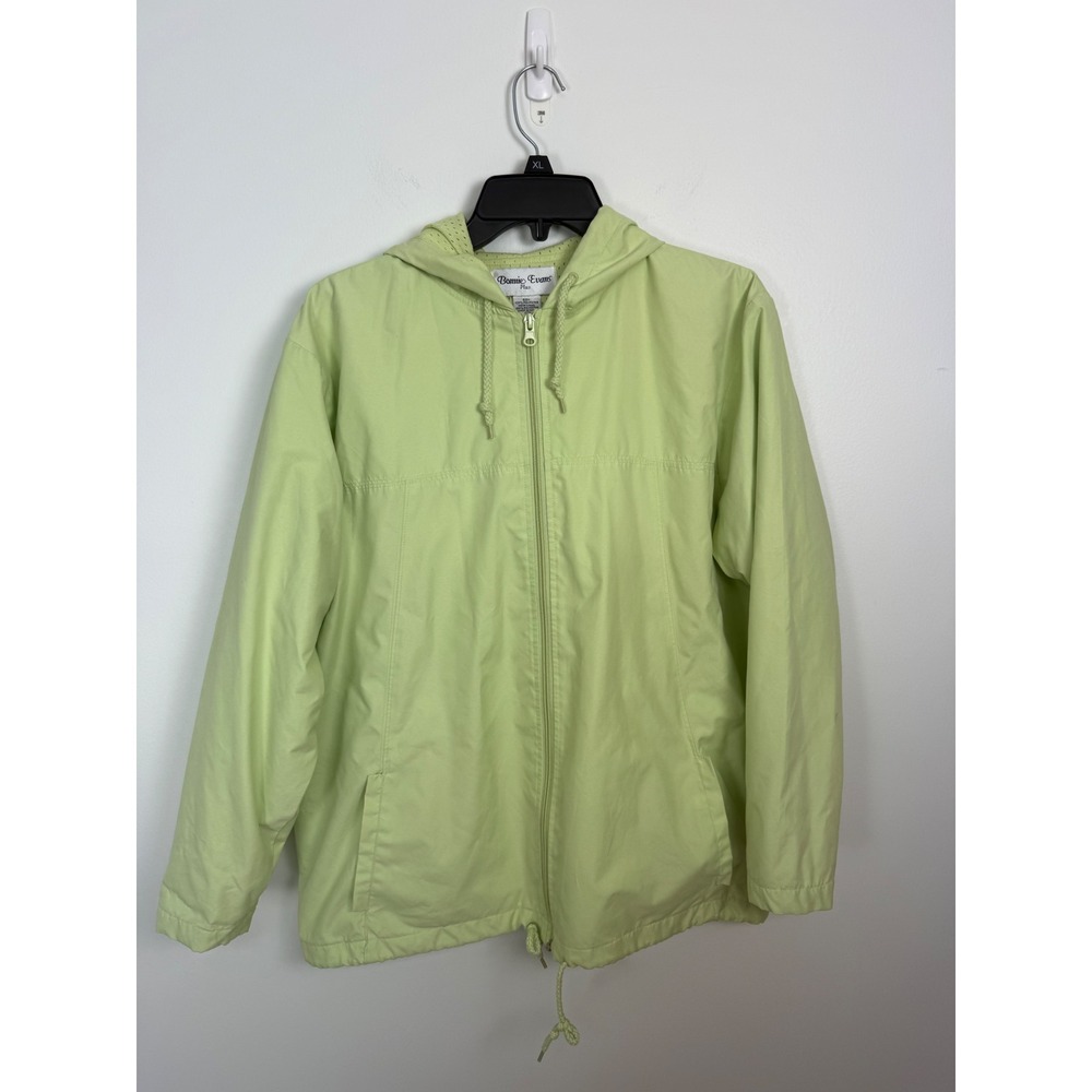 Bonnie Evans Plus Lime Green Hooded Windbreaker Jacket Womens 1X Full Zip Mesh